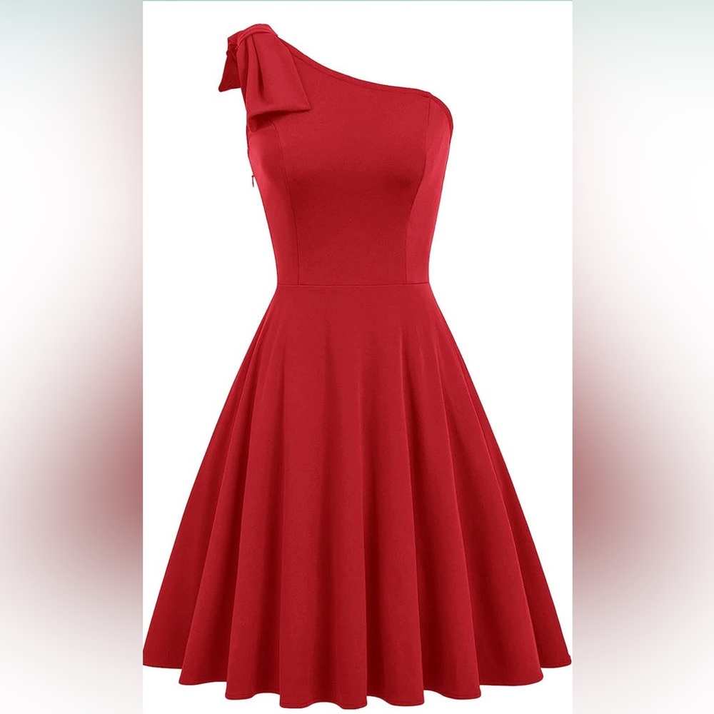 Red One Shoulder Semi-Formal Dress with Pockets!